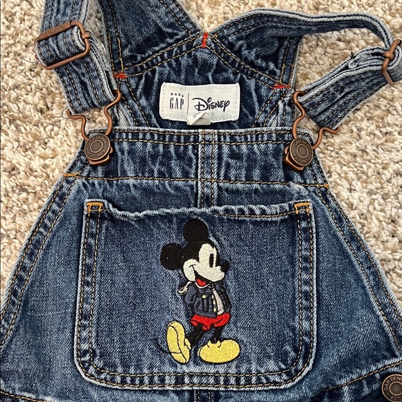 GAP Dark Blue Denim Overalls with Mickey Embroidery - Picture 2 of 4